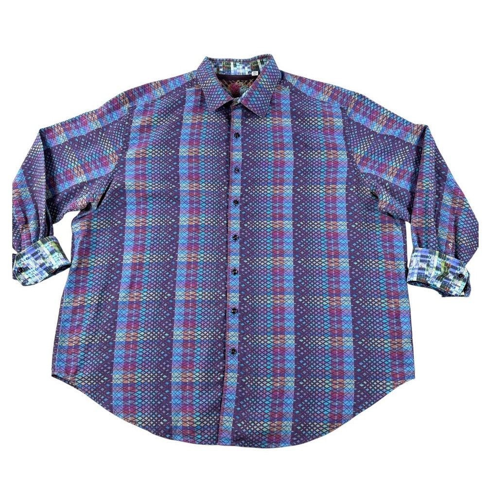 Robert Graham Mens 2XL Shirt Multicolor Geometric Long Sleeve Cotton Button Up